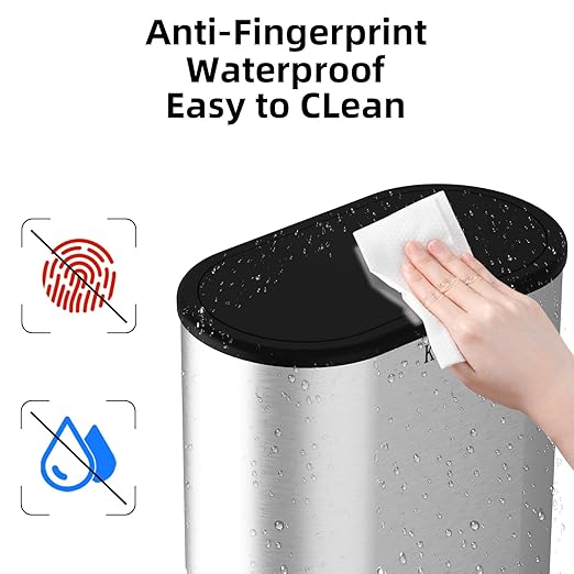 1.8 Gallons Small Stainless Steel Trash Can with Press Type Lid, Slim Bathroom Garbage Bin, Removable Liner Bucket, Dog Proof Narrow Wastebasket with Pop-Up Lid for Bedroom,Toilet (Silver)