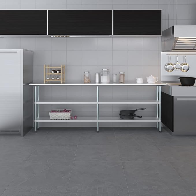 AmGood Stainless Steel Work Table with 2 Shelves | NSF | Metal Utility Table (96" Long x 14" Deep)