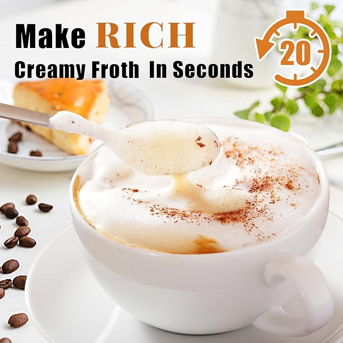 Nahida Red Milk Frother Wand for Coffee - Rechargeable Handheld Electric Whisk with 3 Heads, 3 Speeds - Drink Mixer for Latte, Cappuccino, Hot Chocolate