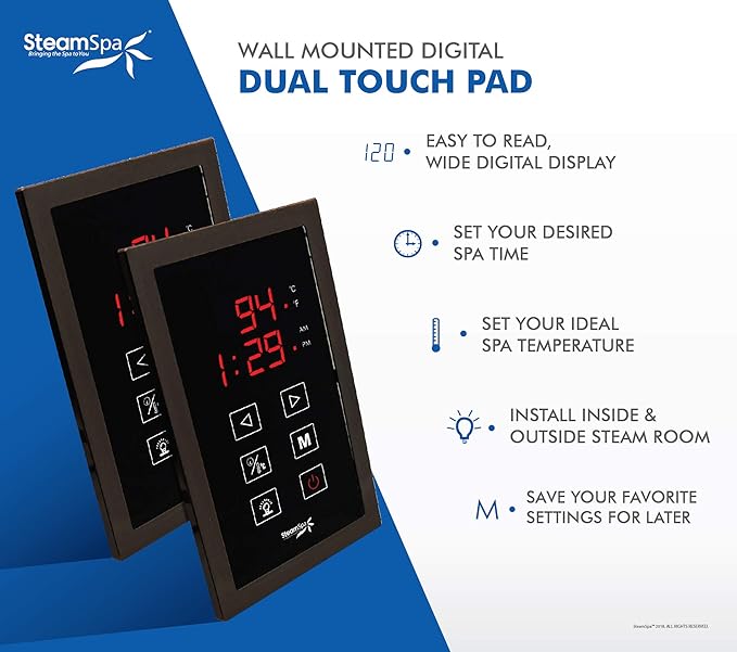 SteamSpa Executive 7.5 KW QuickStart ACU-Steam Bath Generator Package with Built-in Auto Drain in Oil Rubbed Bronze | Steam Generator Kit with Dual Control Panel Steamhead 240V | EXT750OB-A