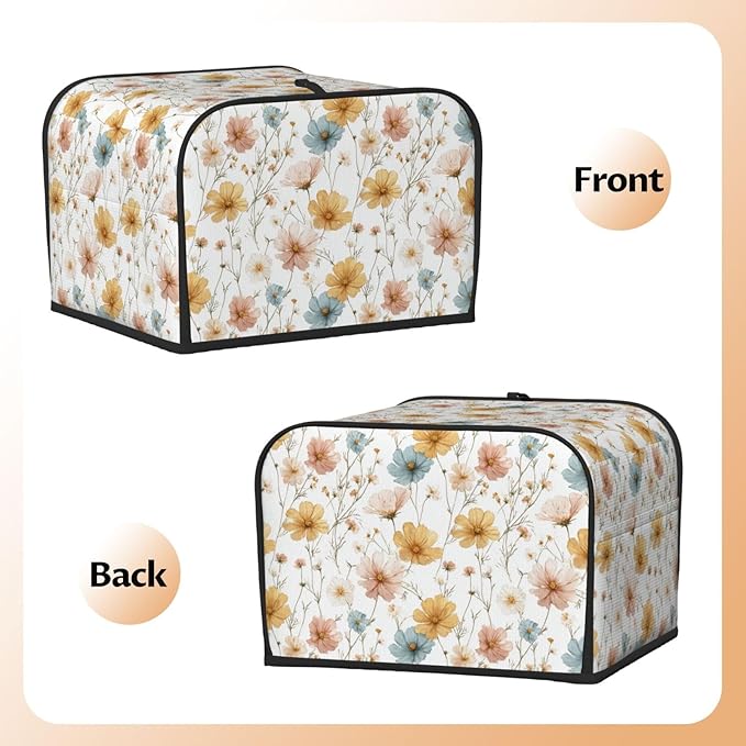 4 Slice Toaster Cover for Kitchen Botanica Flower Vintage Waterproof and Dustproof Toaster Dust Cover with Side Pockets Decorative Universal Cover for Wide Slot Toasters and Small Appliances