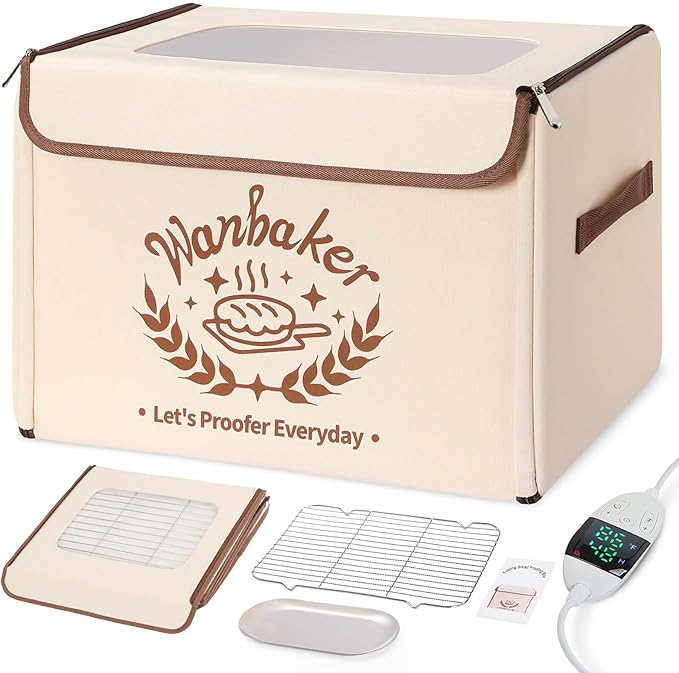 Folding Bread Proofing Box 68-131℉ Temp Control & 99H Timer, Wanbaker Dough Proofer Box for Sourdough, Bread Baking, Pizza, Yogurt, Kombucha 6-Layer Fabric