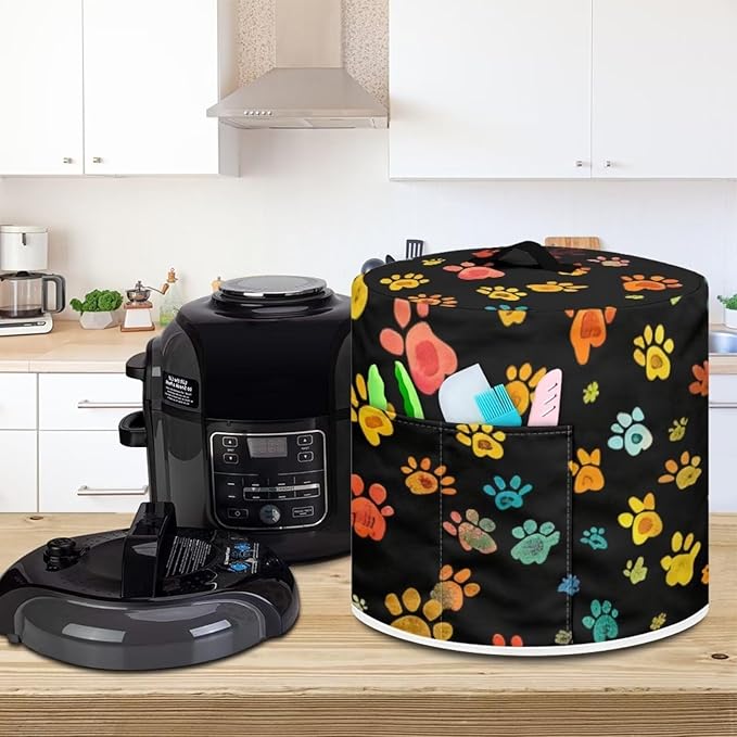 Dog Paw Prints Pressure Cooker Cover for Women Dust Protection Insulated Rice Cooker Cover Water Resistant Dust Cover with Pockets for Instant Pot 6 Quart Vintage Appliance Cover for Kitchen