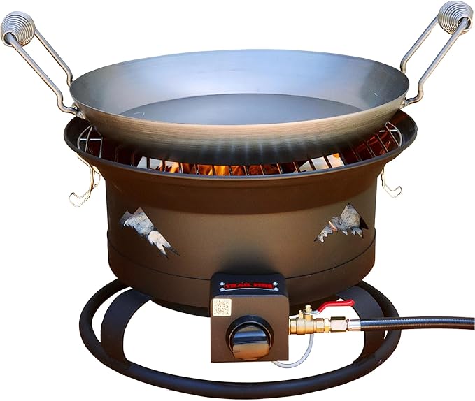 Trail Fire 4-in-1 Grill Portable BBQ with Grill, Wok, Pizza Oven, and Portable Fire Pit (Pizza Stone & Carry Bag Included) - 16" Grilling Surface