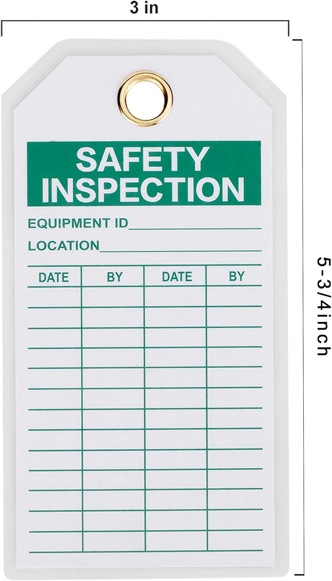 Lionshop Safety Inspection Tags, Accident Prevention Tag, Double-Sided Inspection Tag, Legend “Safety Inspection”, 5.75" x 3", 0.375" in Brass Eyelet Size, Blue Ink on White, Polyester (Pack of 50)