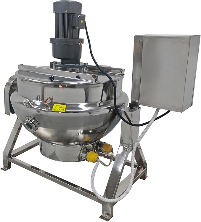Commercial Cooking Pot Electric Jacketed Kettle with Stirrer Stainless Steel Tiltable Jacketed with Mixer 26.5 Gallon Capacity for Soup Chili Sauce Beverage Jam Porridge 220V