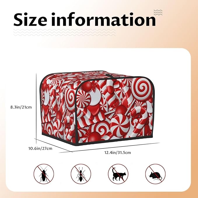 Red And White Christmas Candy Canes 4 Slice Toaster Cover, Waterproof Toaster Dust Cover Bread Maker Protective For Small Kitchen Appliance Dining Room Table Home Decor Gifts