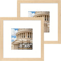 Vittanly 8x8 Picture Frame Set of 2, Solid Wood Frame for Wall or Tabletop, Display Photo 4x4 with Mat or 8x8 without Mat, Natural