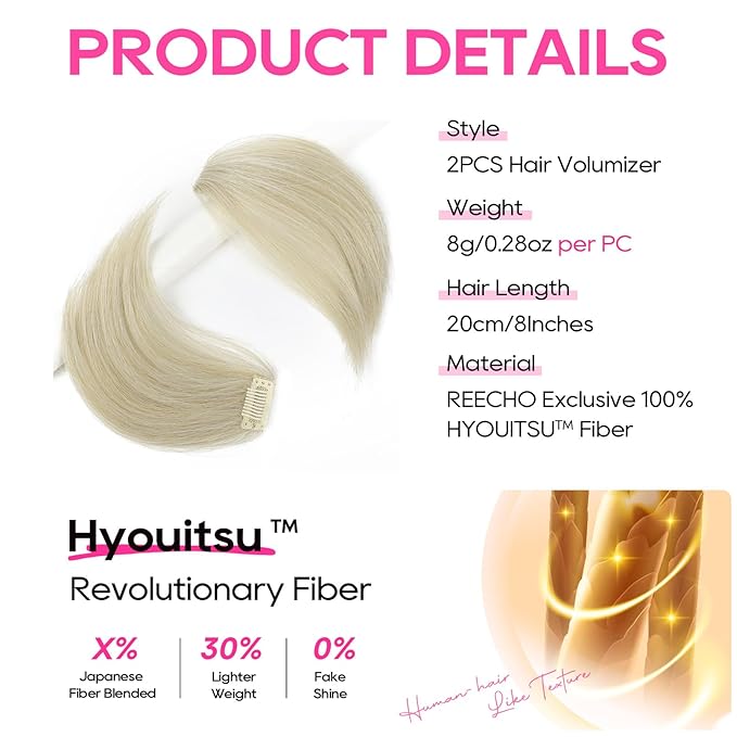 REECHO Clip in Hair Volumizer, Short Thick Clip in Hairpieces Adding Extra Hair Volume Extensions for Women with Thin Fine (Pearl Platinum, 8 Inch(Pack of 4))