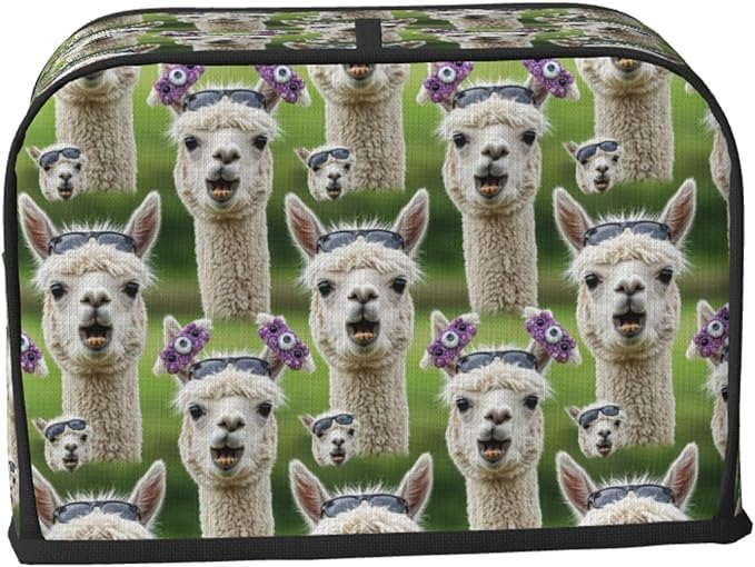 2 Slice Toaster Cover Funnny Llama, Machine Washable Dust & Fingerprint Protector, Polyester Appliance Cover with Pocket