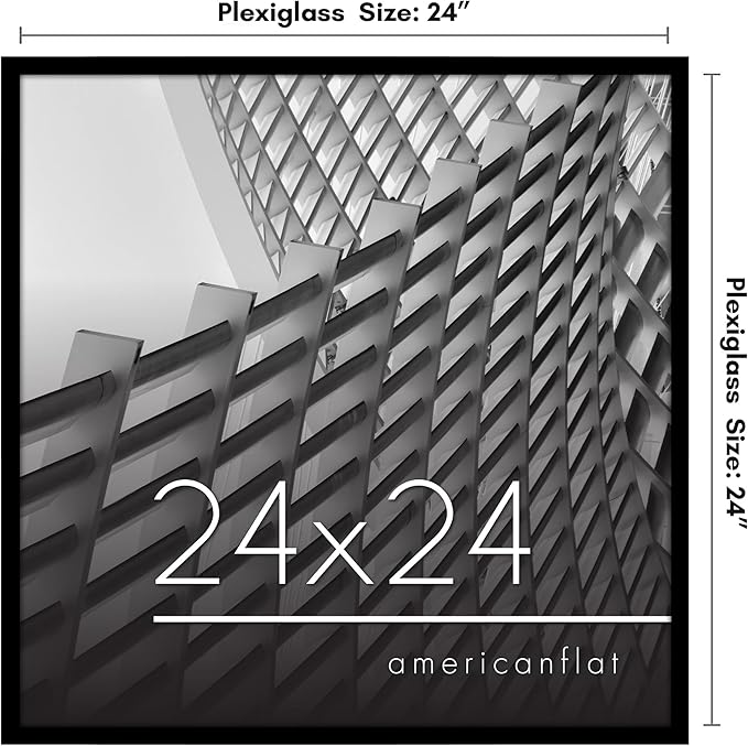 Americanflat 24x24 Picture Frame with Polished Plexiglass - Streamline Collection - Thin Border Square Frame for Wall Display - Hanging Hardware Included - Black