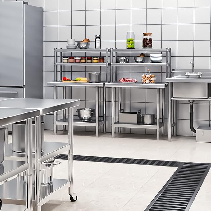 YITAHOME NSF Stainless Steel Table with Overshelf, 36" X 24" Work Table and 36" X 12" Shelf, Metal Prep Table for Home, Kitchen, Restaurant, Garage, Warehouse