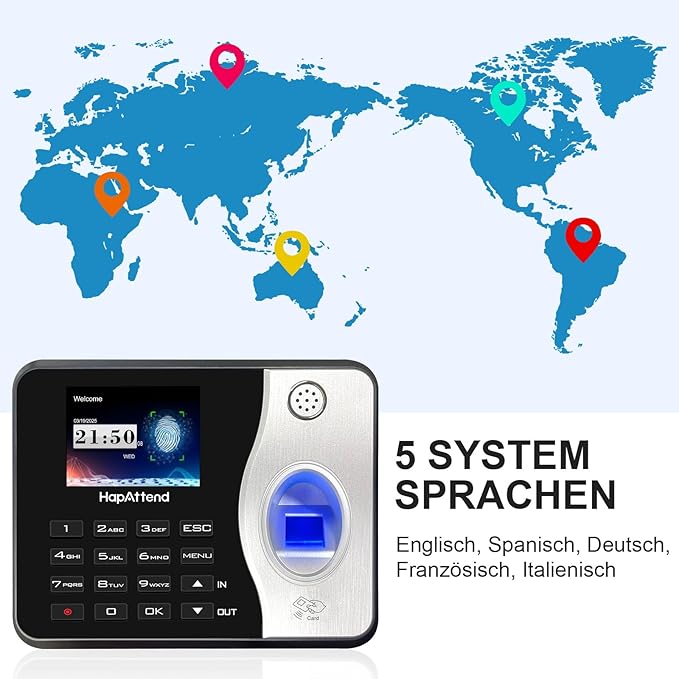 Time Clocks for Employees Small Business Automatic Calculate Hours, 0 Monthly Fees Fingerprint Time Clock, H3 Standalone Biometric Clock in Machine for Employees with 5 RFID Cards (No WiFi)