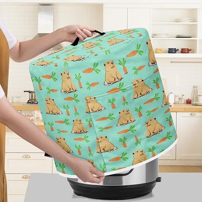 Pressure Cooker Cover for Women,Groundhog Carrot Insulated Rice Cooker Cover with Easy to Clean Lining Waterproof Dust Cover with Pockets for Instant Pot 3 Quart Appliance Cover