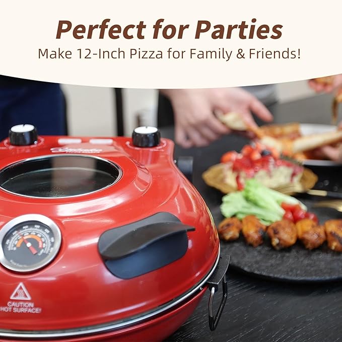 12" Electric Pizza Oven - Countertop Pizza Maker with Ceramic Stone, Heats up to 800°F, Portable Indoor Pizza Oven for Homemade Pizzas, Black