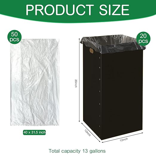 Nosiny 20 Pcs 13 Gallon Disposable and Reusable Corrugated Cardboard Trash Cans for Events, Recycling Bins Bulk with Trash Bags, Cardboard Garbage Boxes for Parties, 12 x 12 x 20 (Black)