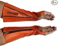 Arm Chaps Leather Protective Sleeves Arm Guard - Prevent Cuts, Scratches & Bruises - Genuine Cowhide - Ideal for Gardening & Construction - Left & Right Form-Fitting. Orange (1 Pair/X-Large).