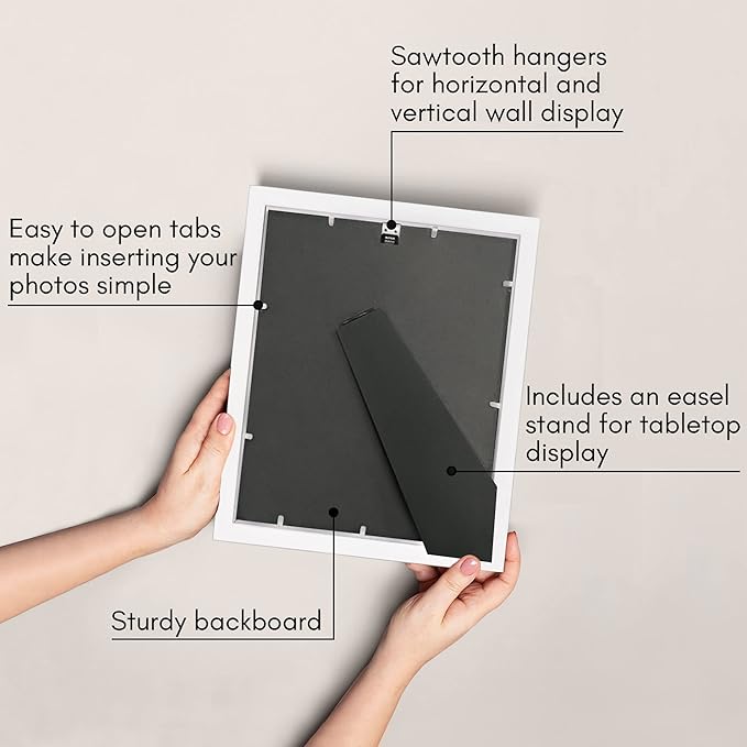 Americanflat 8x10 Picture Frame with Shatter-Resistant Glass - Use as 5x7 Frame with Mat or Display 8x10 Photo Without Mat - Signature Collection - Picture Frames for Tabletop and Wall Display - White