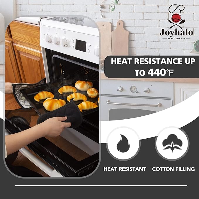 Joyhalo 6 Pack Pot Holders for Kitchen,Cotton Oven Holder with Great Heat Resistance,Non Slip Hot Pads for Kitchen Clearance,Black