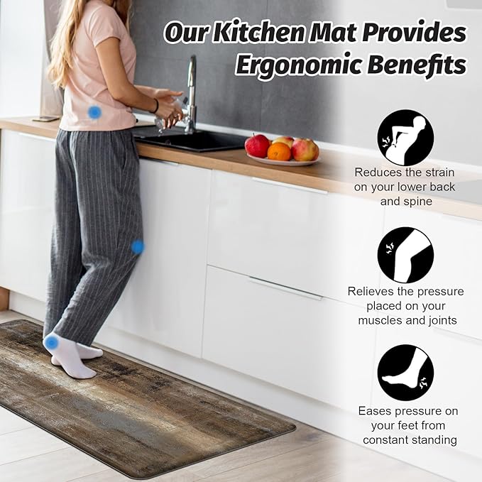 MAYHMYO Anti Fatigue Kitchen Mat - Set of 2 - Taupe Abstract Art Comfort Mats - Cushioned, Non Slip Floor Mat,17.3 x 29 x 0.4 inch + 17.3 x 47 x 0.4 inch