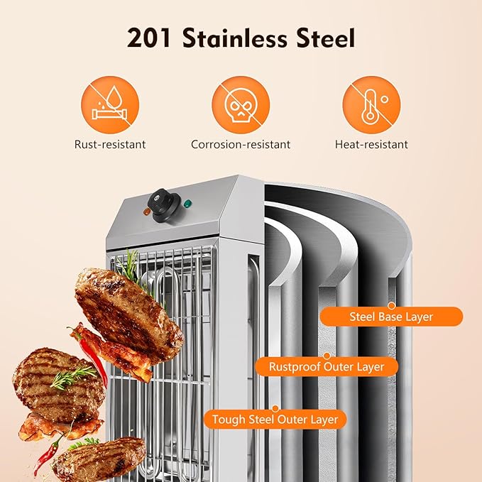 1800W Countertop Electric BBQ Grill Stainless Steel Party Grill Electric Barbecue Cooking Machine, Smokeless Party Grill Barbecue Tool, Fits Home Camping