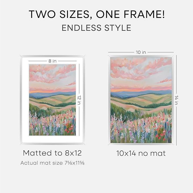 Homeforia 10x14 Picture Frame Silver, High End Metal 10x14 Frames with Mat 8x12, 10 x 14 Silver Poster Frame Matted to 8 x 12 inch Photo, 10by14 Thin Hanging Frames, Tempered Glass, Wall Kit, Set of 2