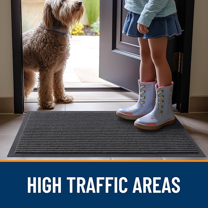 OLANLY Front Door Mat Indoor Outdoor Entrance, Waterproof Heavy Duty Doormat, Fade Resistant, Low Profile, Easy Clean Patio Porch Welcome Floor Mats for Entry, 59x40, Charcoal Grey