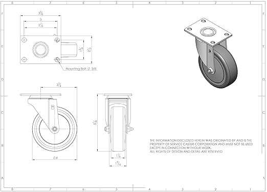 Service Caster Brand Replacement Caster for Uline Caster H-5539S-Swivel Top Plate Caster with 4 Inch Gray Polyurethane Wheel-Light Duty Replacement Caster-Fits Carts, Dollies and Poly Box Truck H-1956