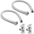 Faucet Connection Bundle Kit, Stainless Steel Faucet Water Hose, 3/8" Compression x 1/2" FIP, 20" Length (2) + Supply Stop Angle Valves, 5/8" Compression x 3/8" Compression (2)