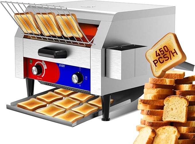 Commercial Conveyor Toaster w/ 3 Slice Wide Slot, 450 Slice/hour Commercial Toaster w/ 14.1’’ Wide and 3‘’ Opening, Industrial Kitchen Cooking bagel w/Stainless Steel and Heavy Duty