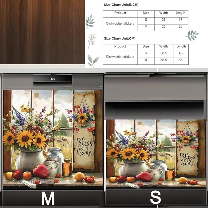 Country Rustic Window Sunflower Dishwasher Magnet Cover,23" x 26" Dishwasher Cover,Bless Our Home Magnetic Decal Vinyl Sticker Kitchen Decor Refrigerator Magnets Self Adhesive Wrap