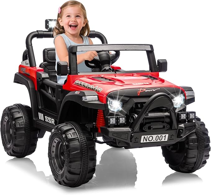 12V Kids Ride on Car, Electric Ride on Truck w/Parent Remote, Spring Suspension, Bluetooth Music, LED Light, 4.1Mph Max Speed, 3 Speeds, Battery Powered Vehicles for Kids Toddler Age 3-8, Red