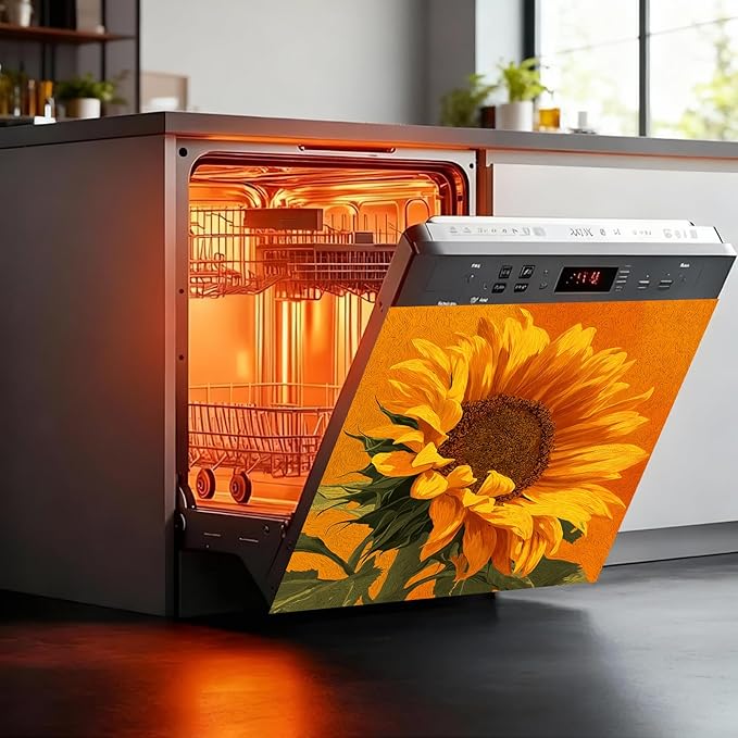 Dishwasher Magnet Cover, Creative Pattern Sticker, Dishwasher Magnetic Decoration, Refrigerator Protection Decoration, Kitchen Art Decoration 23x25.5 inches, Sunflower