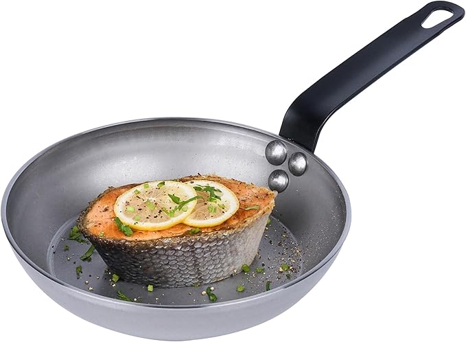 Restaurantware Fry Pan 1 Pack of 7.8 Inches Carbon Steel Non-Stick Searing Pan With Ergonomic Handle Silver For Sauteing and Omelets