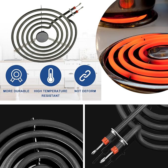 Fetechmate MP15YA MP21YA Electric Stove Burner Element Replacement Set (3) 6" & (1) 8" Black Porcelain Drip Pans Compatible with Whir-pool Electric Range Stove Top