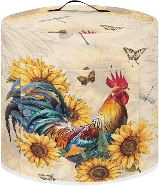 Sunflower Rooster Butterfly Dust Cover with Pocket for 8 Quart Instant Pot, Rice Cooker and Air Fryer, Round Protective Cover Dust-Proof Stain Resistant Electric Appliance Cover Easy to Clean