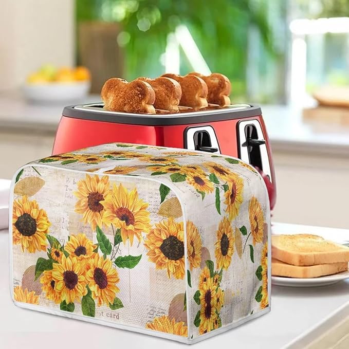 Vintage Sunflower Print Toaster Cover 4 Slice Dustproof Covers Small Appliance Cover Bread Maker Covers Dust Protection Kitchen Accessories