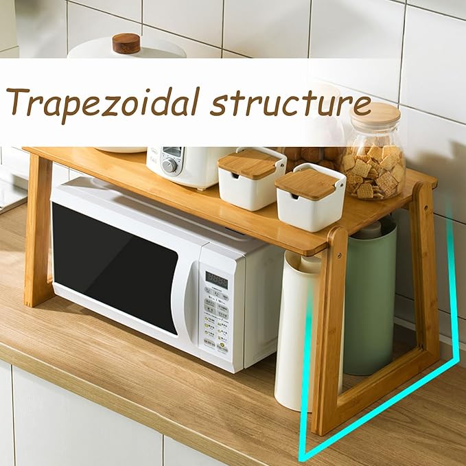 2 Tier Wooden Microwave Stand - Countertop Rack for Microwave Oven, Toaster, and Kitchen Appliances - Ideal for Condiments and Storage Solutions