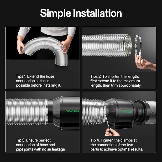 VIVOSUN 4" Flexible Aluminum Ducting, 8FT Air Duct Hose with 2 Clamps, Heavy-Duty Multi-Layer Dryer Vent Hose for Heating Cooling Ventilation and Duct Fan Systems