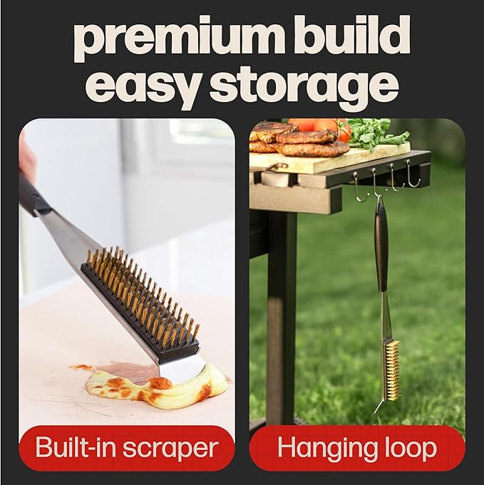 Hans Grill 2-in-1 Pizza Oven Brush & Scraper | Dual-Purpose Pizza Stone Brush Scraper with Stainless Steel Head | Outdoor Oven Cleaning Accessories, Stone Cleaner, Essential Cooking Tools.