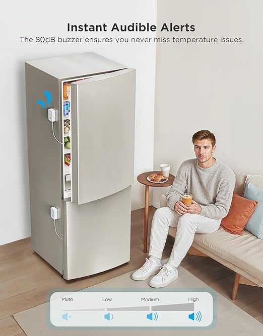 GoveeLife WiFi Refrigerator Thermometer with Alarm, Wireless Digital Freezer Temperature Gauge with App, 2 Years Free Data Export, for Home Kitchen Fridge Hot Tub 2 Pack（Only Support 2.4G Wi-Fi）