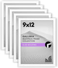 Americanflat 9x12 Picture Frame with Polished Plexiglass - Set of 5 - Use as 6x8 Frame with Mat or Display 9x12 Photo Without Mat - Galleria Collection - Picture Frames for Wall Display - White