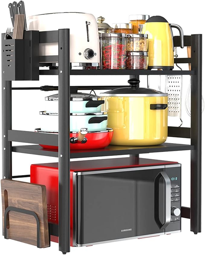 Microwave Storage Rack Microwave Oven Rack, Retractable Counter Toaster Storage Stand Shelf Kitchen Counter Shelf Microwave Mount Stand/3Tier