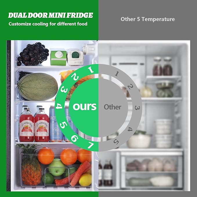 DEMULELR 4.5Cu.ft Small Mini Refrigerator with Freezer Black Two Door Mini Fridge with Crisper Drawer & Extra Drink Space, LED Light, Apartment Size Fridge for Dorm Office 17.5" W x 18.5" D x 43" H