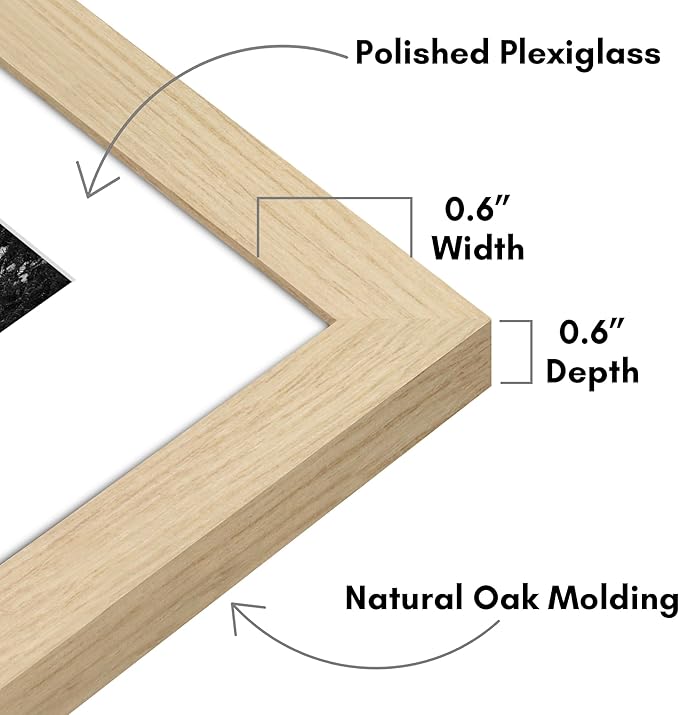Americanflat 16x20 Picture Frame with Polished Plexiglass - Set of 5 - Use as 11x14 Frame with Mat or Display 16x20 Photo Without Mat - Galleria Collection - Picture Frames for Wall - Natural Oak
