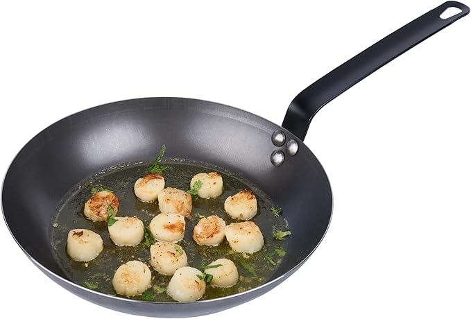 Met Lux 11 Inch Fry Pan, 1 Lightweight Frying Pan - Induction-Ready, Triple-Riveted, Black Carbon Steel Cooking Skillet, Durable, For Searing, Sauteing, And Browning Food - Restaurantware