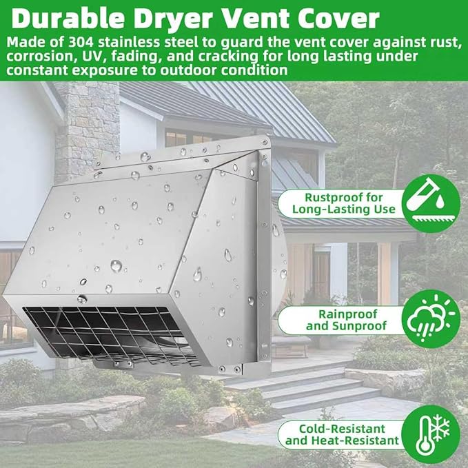 6 Inch Wall Vent Cover Dryer Vent Cover Outside,304 Stainless Steel Exhaust Vent Cover Cap with Screen and Damper,External Extractor Exterior Wall Vent Hood Air Vent for Range Hood Bathroom Fan Duct