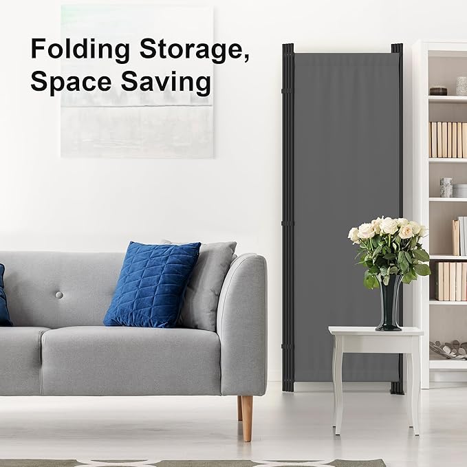 Privacy Screen Room Divider as Dressing Screen 4 Panel Wall Room Divider with 3 Wider Feet Portable Wall 6FT Partition Wall for Office Dining Room Children's Separate Rooms,Grey