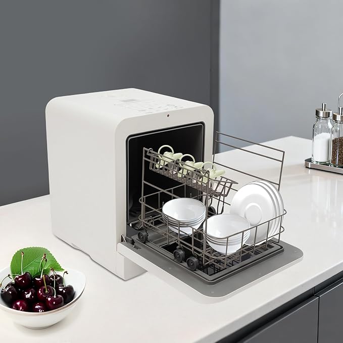 Portable Countertop Dishwasher, 3 Washing Programs Mini Dishwasher with Baby Care, 4L Built-In Water Tank & Dual Water Supply, 162℉ High-Temp, Compact Dishwasher for Dorm Apartment RV