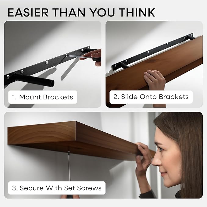 Homeforia Walnut 18 inch Floating Shelf, High End Solid Real Wood 18inch Floating Shelves for Wall Mounted, Dark Brown 18 inches Long Floating Shelves, Heavy Duty Bracket, 18 X 6.5 X 1.75 in, Set of 3